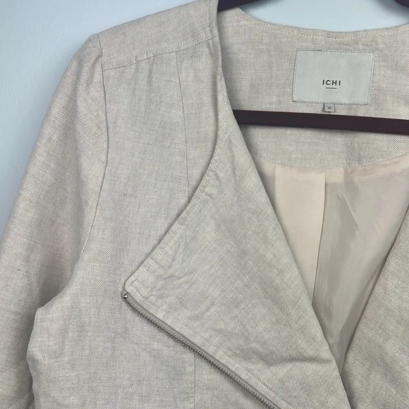 ICHI linen blend zipper closure moto style jacket size 38/ medium - Picture 2 of 10
